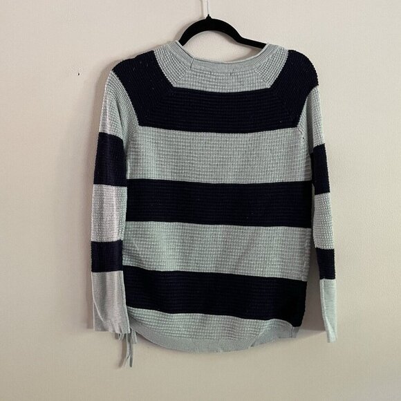 Maurices Women Sz S Green/Blue Striped Long Sleeve Waffle Knit Pullover Sweater - Picture 9 of 9